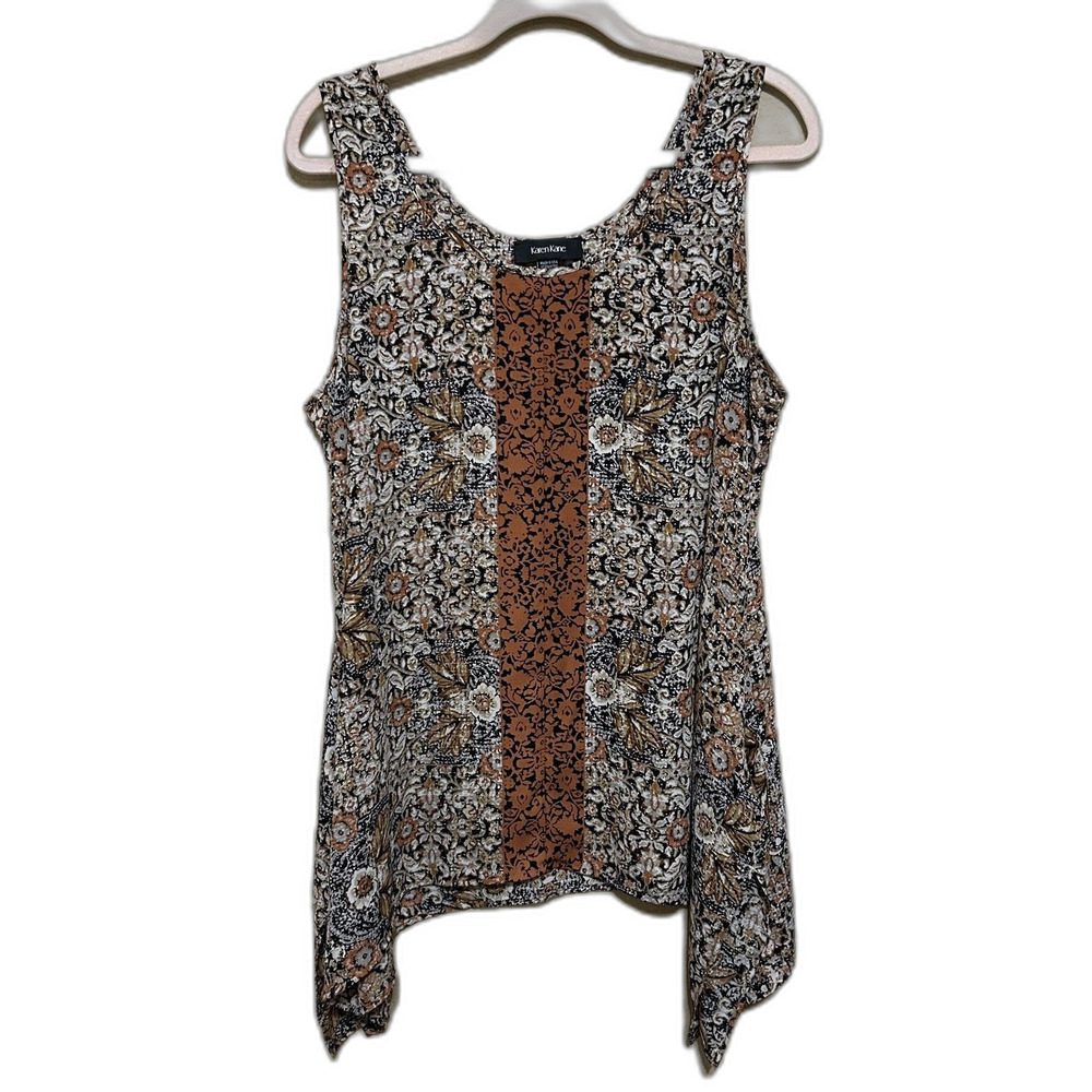 Karen Kane Handkerchief Hem Tank Top Womens XL Mixed Floral Fall Thanksgiving